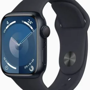 Apple Watch Series 9 de 41mm con pantalla siempre encendida, chip S9 y monitor de salud avanzado. Modelo en color gris espacial con correa deportiva.